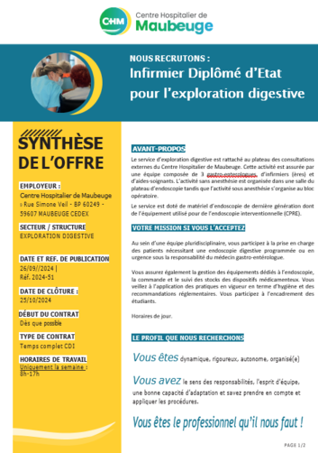 Infirmier diplome d\'etat pour l\'exploration dige