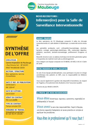 infirmier(ere) pour la salle de surveillance inter