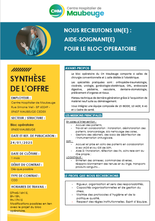 offre emploi aide soignant(e) bloc operatoire